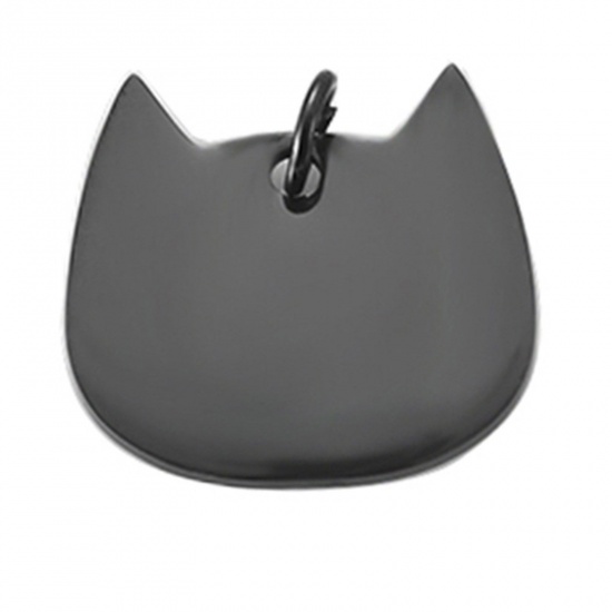 Immagine di 201 Acciaio Inossidabile Etichette di Stampaggio Vuote Ciondoli Gatto Nero Lucidatura a Specchio 29mm x 28mm , 1 Pz