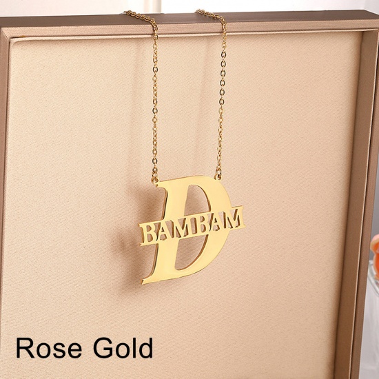 Immagine di 1 Pz 304 Acciaio Inossidabile Collana con Nome Personalizzato Ciondolo con Lettera Personalizzata Lettera Maiuscola Oro Rosa 45cm Lunghezza