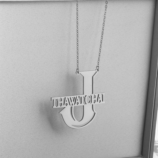Picture of 1 Piece 304 Stainless Steel Customized Name Necklace Personalized Letter Pendant Initial Alphabet/ Capital Letter Silver Tone 45cm(17 6/8") long