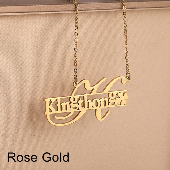 Picture of 1 Piece 304 Stainless Steel Customized Name Necklace Personalized Letter Pendant Initial Alphabet/ Capital Letter Rose Gold 45cm(17 6/8") long
