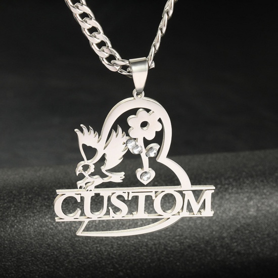 Picture of 1 Piece 304 Stainless Steel Customized Name Necklace Personalized Letter Pendant Eagle Silver Tone 40cm(15 6/8") long