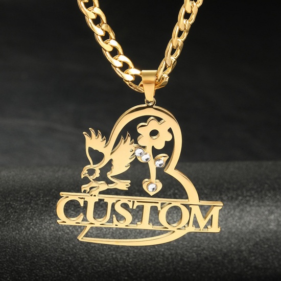 Picture of 1 Piece 304 Stainless Steel Customized Name Necklace Personalized Letter Pendant Eagle Gold Plated 40cm(15 6/8") long
