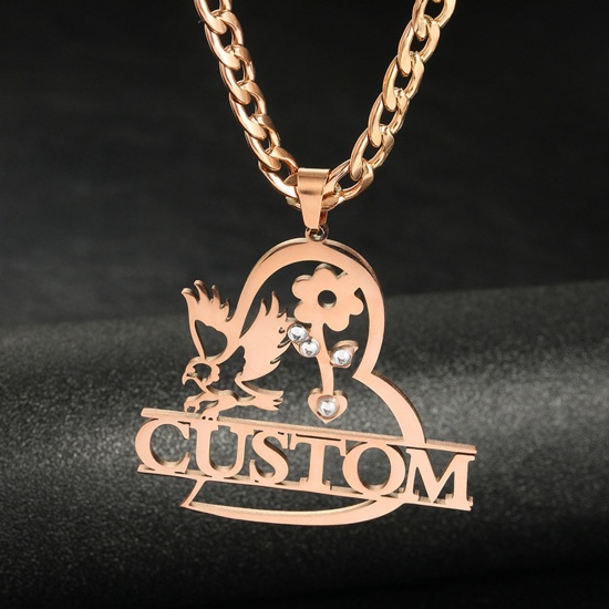 Picture of 1 Piece 304 Stainless Steel Customized Name Necklace Personalized Letter Pendant Eagle Rose Gold 40cm(15 6/8") long