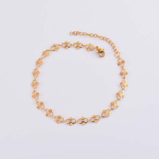 Picture of 304 Stainless Steel Handmade Link Chain Anklet 18K Gold Plated Textured 21cm(8 2/8") long, 1 Piece