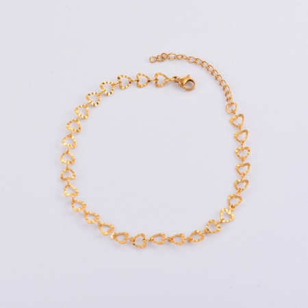 Immagine di Cuore Filigrana 304 Acciaio Inossidabile Catena a Maglia Fatta a Mano Braccialetti All'Ingrosso, Placcato Oro 18K Donne Minimalista Regalo Fornitura di Gioielli, 18cm Lunghezza, 1 Pz