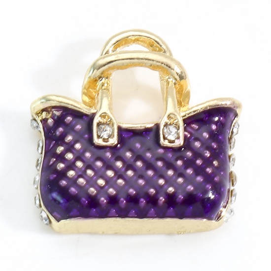Picture of Zinc Based Alloy Clothes Charms Gold Plated Purple Handbag Enamel 20mm x 20mm, 5 PCs