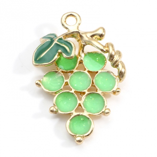 Picture of Zinc Based Alloy Charms Gold Plated Green Grape Fruit Enamel 28mm x 18mm, 5 PCs