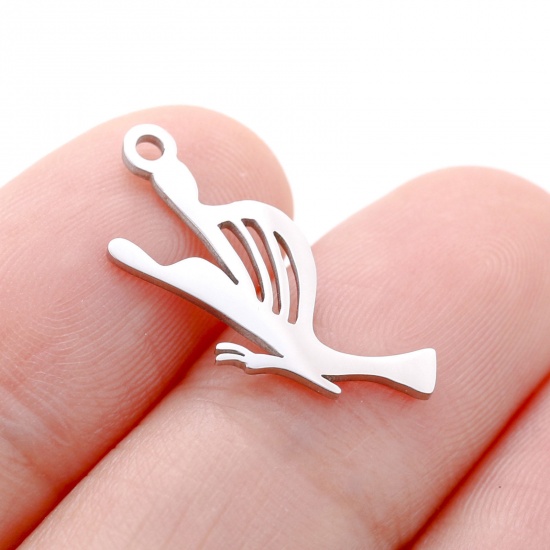 Picture of 304 Stainless Steel Flora Collection Charms Silver Tone Leaf Hollow 9mm x 21mm, 3 PCs