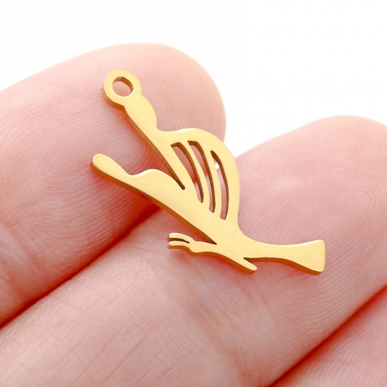 Picture of 304 Stainless Steel Flora Collection Charms Gold Plated Leaf Hollow 9mm x 21mm, 3 PCs