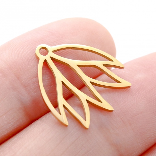Picture of 304 Stainless Steel Flora Collection Charms Gold Plated Leaf Hollow 16mm x 17mm, 3 PCs