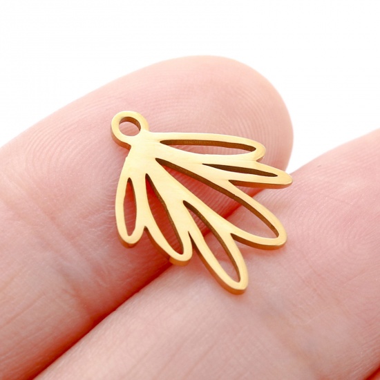 Picture of 304 Stainless Steel Flora Collection Charms Gold Plated Leaf Hollow 13mm x 16mm, 3 PCs