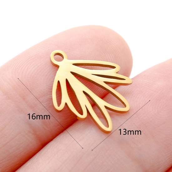 Picture of 304 Stainless Steel Flora Collection Charms Gold Plated Leaf Hollow 13mm x 16mm, 3 PCs