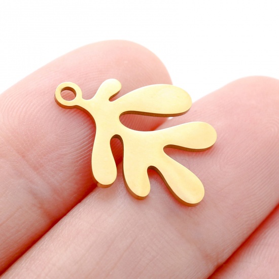 Picture of 304 Stainless Steel Flora Collection Charms Gold Plated Leaf Hollow 15mm x 20mm, 3 PCs