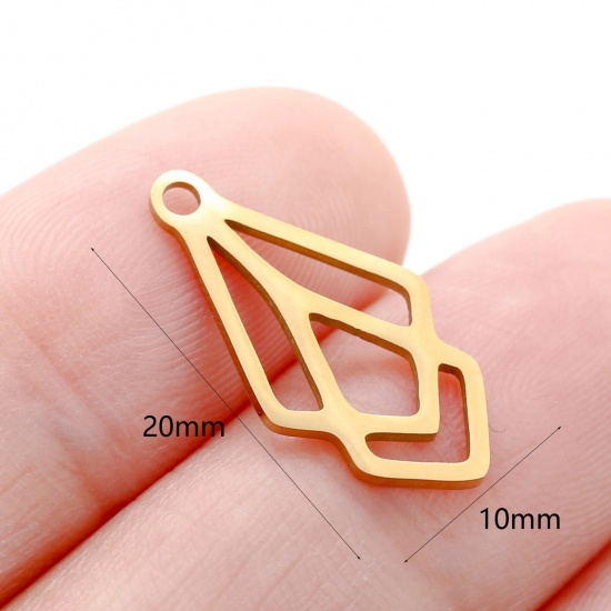 Picture of 304 Stainless Steel Flora Collection Charms Gold Plated Leaf Hollow 10mm x 20mm, 3 PCs