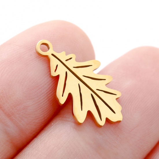 3 個 304ステンレス鋼 フローラコレクション チャーム ペンダント 葉 金メッキ 透かし 10mm x 18mm の画像