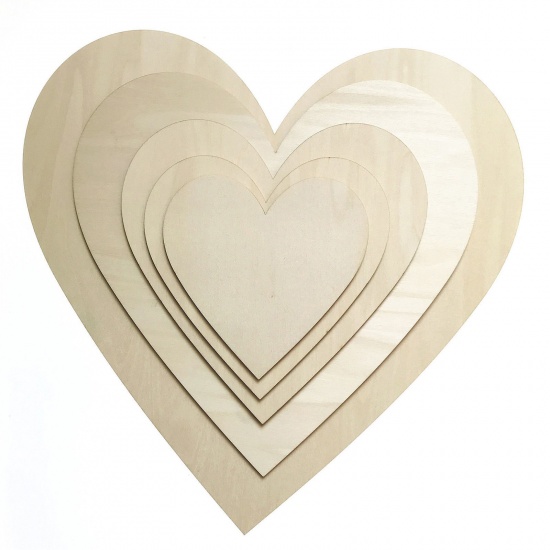 Picture of Wood DIY Handmade Craft Materials Accessories Natural Heart 40mm x 40mm, 100 PCs