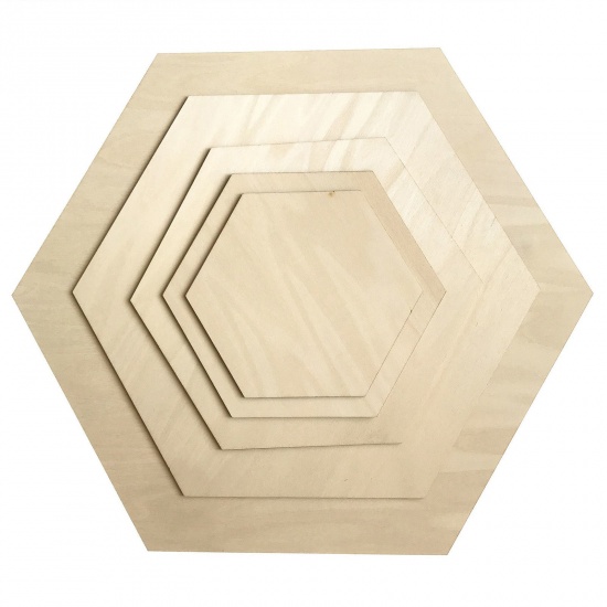 Picture of Wood DIY Handmade Craft Materials Accessories Natural Hexagon 60mm, 100 PCs