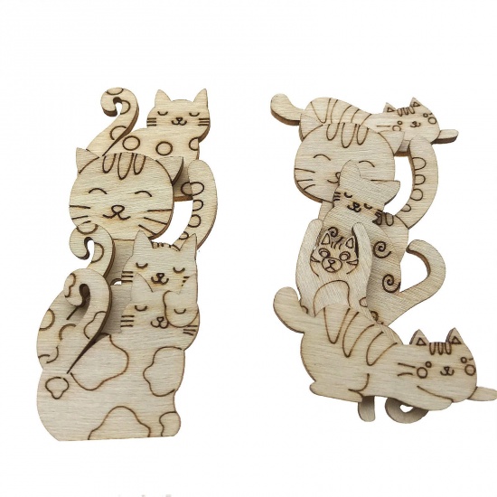 Picture of Wood DIY Handmade Craft Materials Accessories Natural Cat Animal 30-40mm,1 Packet ( 25 PCs/Packet)