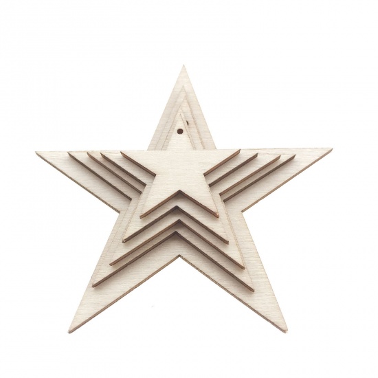 Picture of Wood DIY Handmade Craft Materials Accessories Natural Pentagram Star 30mm, 1 Packet ( 50 PCs/Packet)