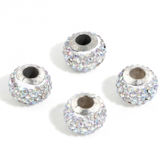 Picture of Polymer Clay European Style Large Hole Charm Beads AB Color Round Rhinestone 13mm Dia., Hole: Approx 4.5mm, 10 PCs