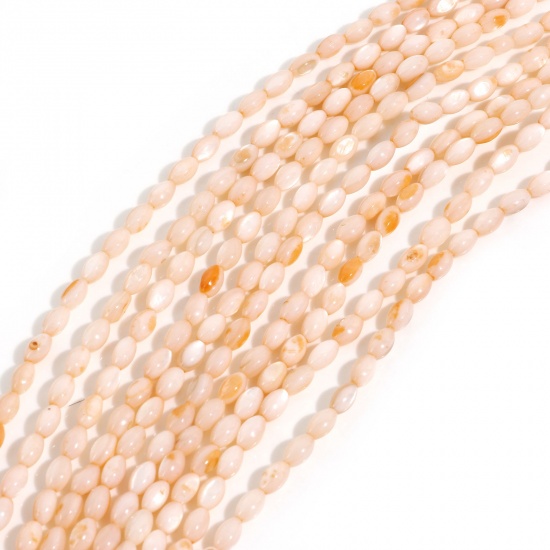 Image de Perles pour DIY Fabrication de Bijoux de Charme en Coquille Grain de Riz Orange Clair Coloré 7mm x 4mm, Taille de Trou: 0.5mm, 37.5cm long, 1 Enfilade （Env. 56 Pcs/Enfilade)