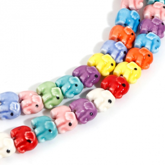 Picture of 1 Strand (Approx 28 PCs/Strand) Ceramic Beads For DIY Jewelry Making At Random Mixed Color Elephant About 14mm x 11mm, Hole: Approx 2mm, 29cm(11 3/8") long