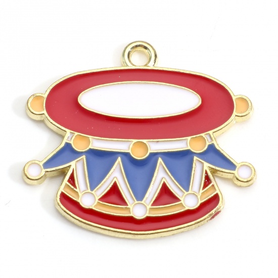 Picture of Zinc Based Alloy Charms Gold Plated Multicolor Drum Circus Troup Enamel 25mm x 22mm, 5 PCs