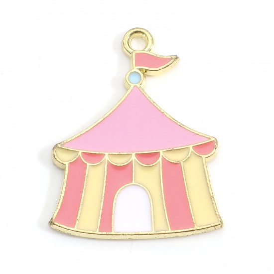 Picture of Zinc Based Alloy Charms Gold Plated Multicolor Tent Circus Troup Enamel 26mm x 20.5mm, 5 PCs