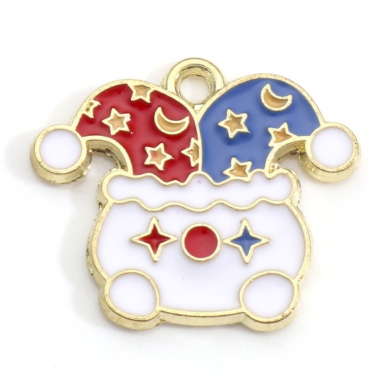 Picture of Zinc Based Alloy Charms Gold Plated Multicolor Clown Circus Troup Enamel 20mm x 17mm, 5 PCs