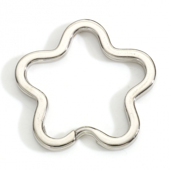 Immagine di 10 Pz Lega di Zinco Anello Portachiavi Tono Argento Fiore 3.4cm x 3.3cm