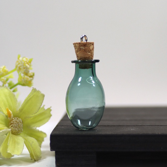 Изображение 2 ШТ Стеклянный Шар Бутылки Для ожерелья серьги кольца Овальные Темно-зеленый 27мм x 15мм