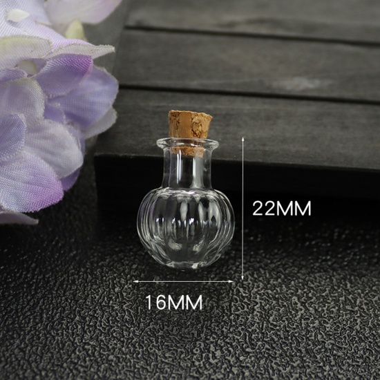 Picture of 2 PCs Glass Miniature Globe Bubble Bottle Vial For Jewelry Craft DIY Making Transparent Clear Stripe 22mm x 16mm