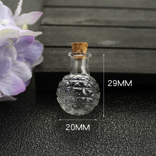 Picture of 2 PCs Glass Miniature Globe Bubble Bottle Vial For Jewelry Craft DIY Making Transparent Clear Stripe 29mm x 20mm