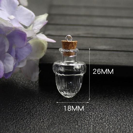 Picture of 2 PCs Glass Miniature Globe Bubble Bottle Vial For Jewelry Craft DIY Making Pine Cone Transparent Clear 26mm x 18mm