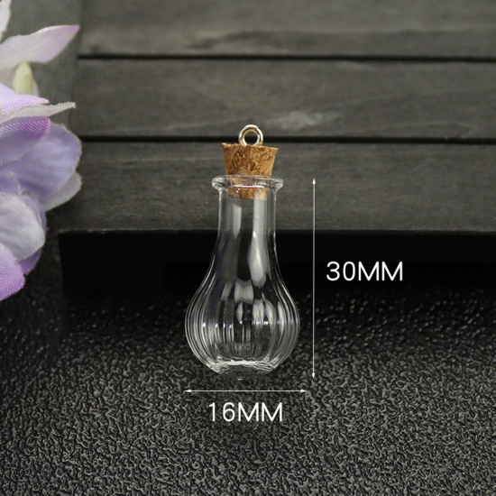 Picture of 2 PCs Glass Miniature Globe Bubble Bottle Vial For Jewelry Craft DIY Making Transparent Clear Stripe 3cm x 1.6cm