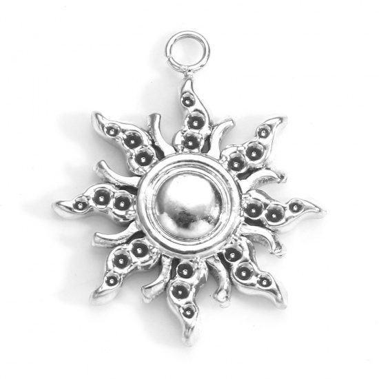 Picture of 304 Stainless Steel Galaxy Charms Silver Tone Sun 20mm x 17mm, 3 PCs