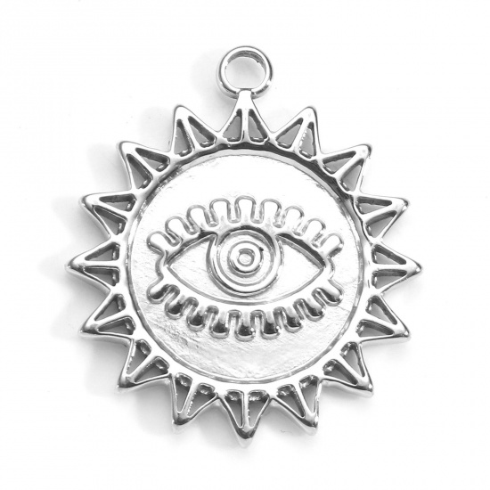 Picture of 304 Stainless Steel Galaxy Charms Silver Tone Sun Eye 22mm x 19mm, 3 PCs