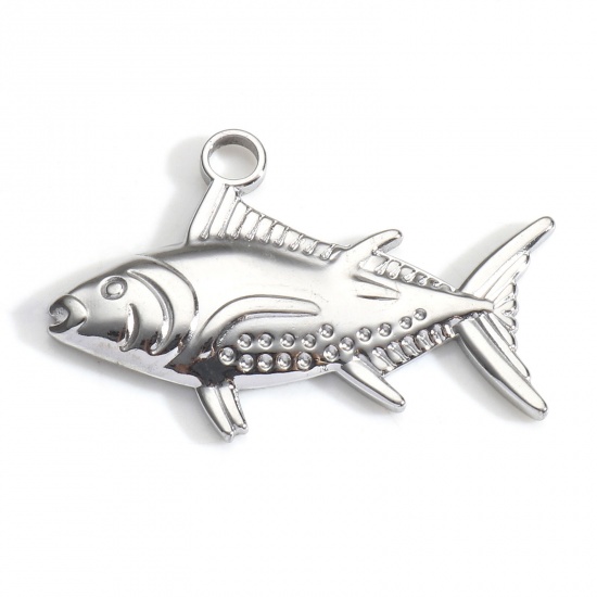 Immagine di 304 Acciaio Inossidabile Charms Pesce Tono Argento 3D 29mm x 19mm, 3 Pz