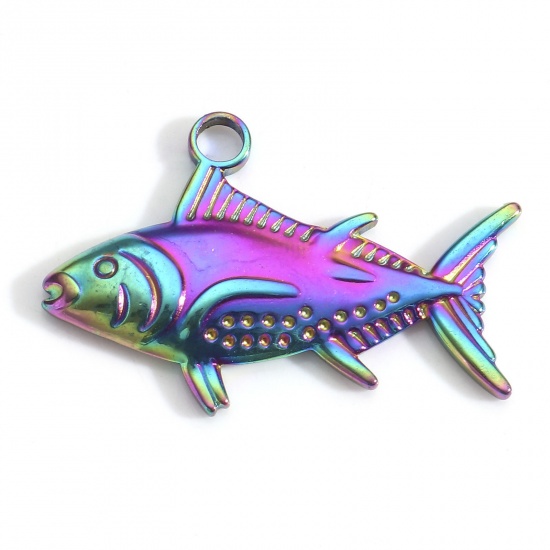 Immagine di 3 Pz Placcatura Sottovuoto PVD Ecologica 304 Acciaio Inossidabile Ciondoli Pesce Colore Arcobaleno Placcato 3D 29mm x 19mm
