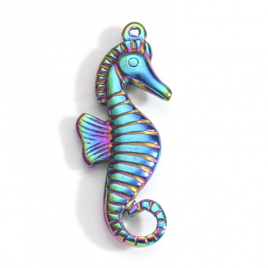 Immagine di 3 Pz Placcatura Sottovuoto PVD Ecologica 304 Acciaio Inossidabile Ciondoli Pendenti Cavalluccio Marino Colore Arcobaleno Placcato 3D 3cm x 1.2cm