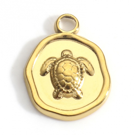 Bild von 304 Edelstahl Ozean Schmuck Charms Unregelmäßig 18K Gold Schildkröte 16.5mm x 13mm, 3 Stück