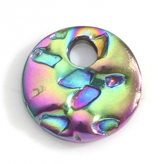 Picture of 10 PCs Eco-friendly PVD Vacuum Plating 304 Stainless Steel Geometric Charms Rainbow Color Plated Round 6mm Dia.