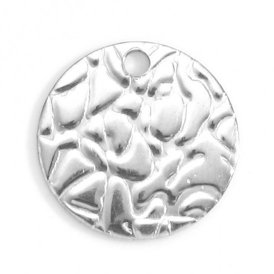 Picture of 304 Stainless Steel Geometry Series Disc Charms Silver Tone Round 12mm Dia., 10 PCs