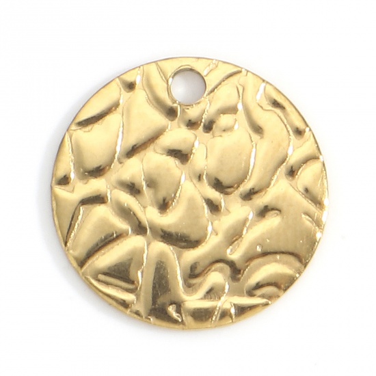 Picture of 10 PCs Eco-friendly PVD Vacuum Plating 304 Stainless Steel Geometric Disc Charms 18K Gold Plated Round 12mm Dia.