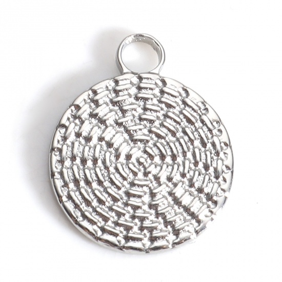 Image de Breloques en 304 Acier Inoxydable Série Géométrie Rond Argent Mat Texture 13mm x 10mm , 3 Pcs