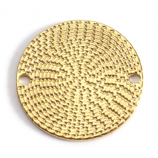 Image de 3 Pcs Connecteurs Pendentifs Breloques en 304 Acier Inoxydable Placage sous Vide PVD Respectueux de l'Environnement Géométrique Rond Plaqué Or 18K Texture 20mm Dia.