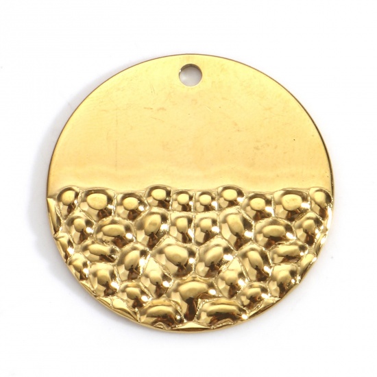 Imagen de 5 Unidades Recubrimiento al Vacío PVD Ecológico 304 Acero Inoxidable Geométrico Colgantes Ronda Chapado en Oro de 18K Textura 23mm Diámetro