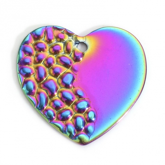 Image de 5 Pcs Breloques en 304 Acier Inoxydable Placage sous Vide PVD Respectueux de l'Environnement Géométrique Cœur Plaqué de Couleur Arc-en-ciel Texture 23mm x 22mm