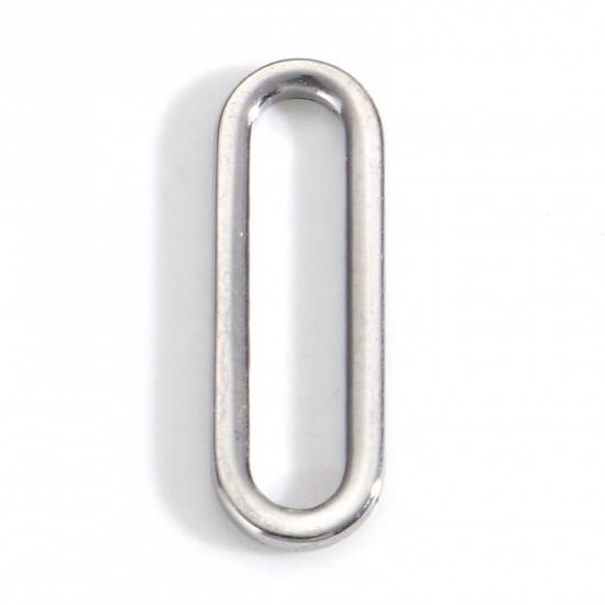 Picture of 304 Stainless Steel Geometry Series Connectors Charms Pendants Silver Tone Oval Hollow 18.5mm x 6mm, 5 PCs