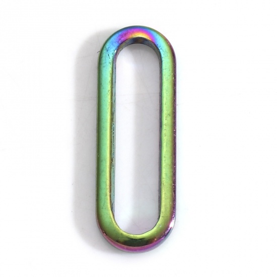 Picture of 304 Stainless Steel Geometry Series Connectors Charms Pendants Rainbow Color Plated Oval Hollow 18.5mm x 6mm, 5 PCs